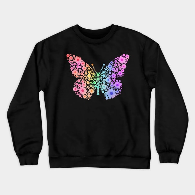 Rainbow Flower Spring Butterfly Silhouette Crewneck Sweatshirt by Art by Deborah Camp